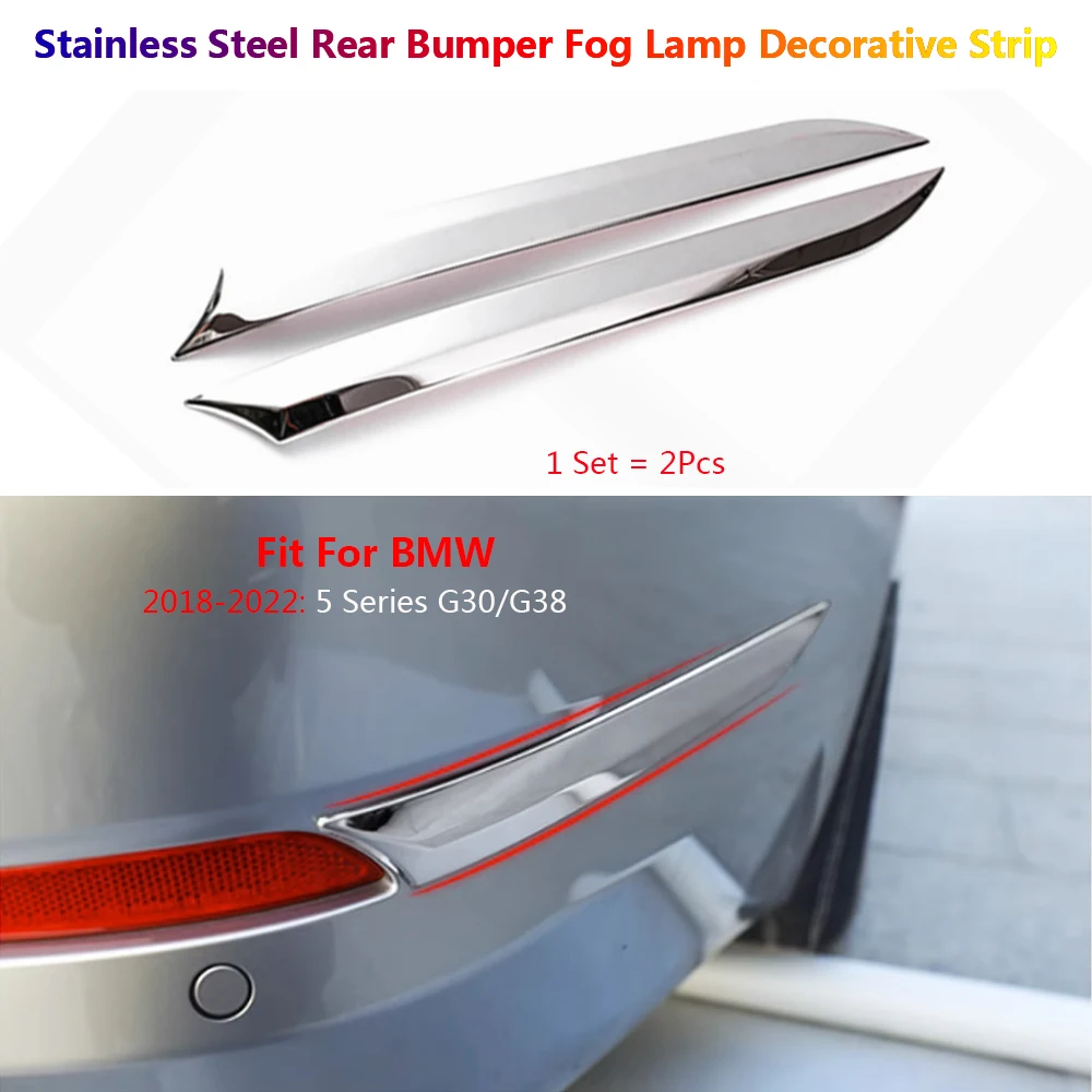 

2Pcs Stainless Steel Car Rear Fog Light Lamp Strip Trim For BMW 5 Series G30 G38 2018-2022 Auto Para Exterior Accessories Coche