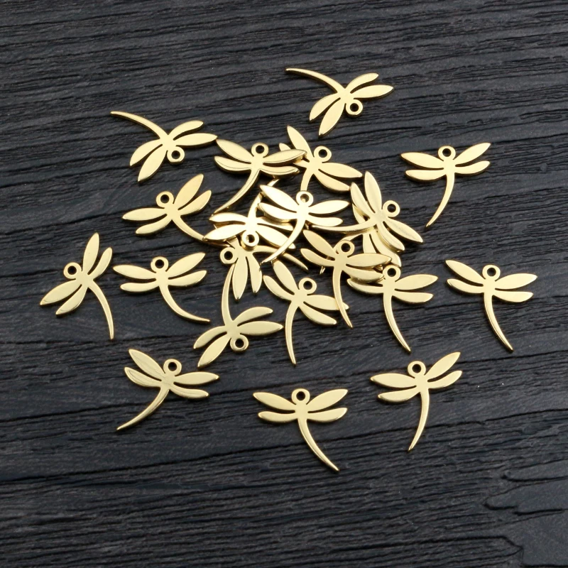 10 sztuk 11x12mm 316 ze stali nierdzewnej pozłacane Dragonfly małe Charms wisiorek dla naszyjnik DIY tworzenia biżuterii ustalenia
