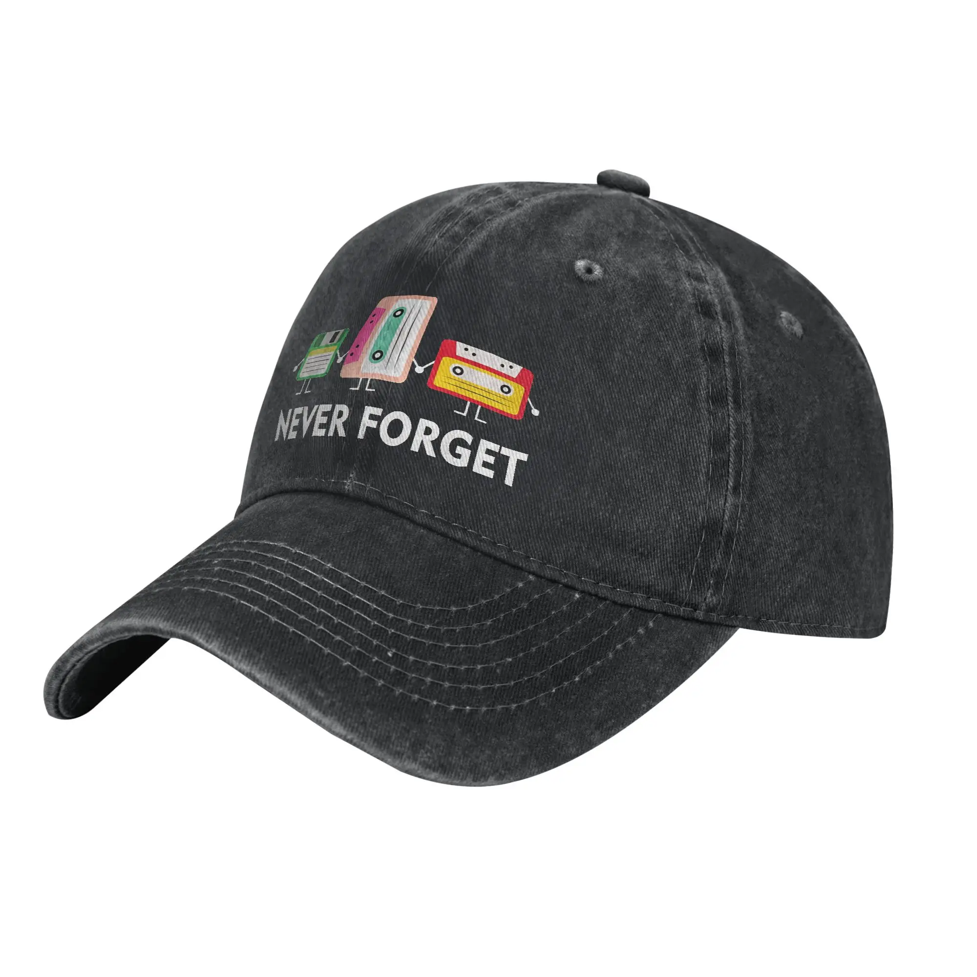 Vintage Never Forget VHS Tape Cassette Baseball Cap Unisex Distressed Washed Snapback Cap  Outdoor Summer Adjustable Fit Hat Cap