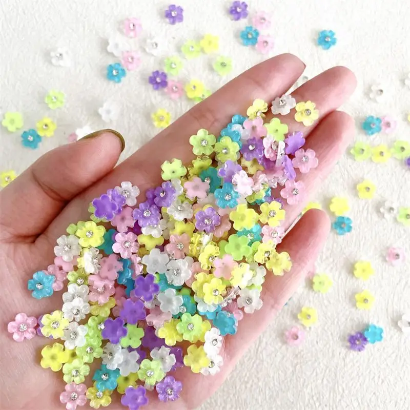 Cute Color Flower Nail Jewelry Charms 3D Transparent Rhinestone Resin Ornament Kawaii Manicure Decorati Parts Supplies