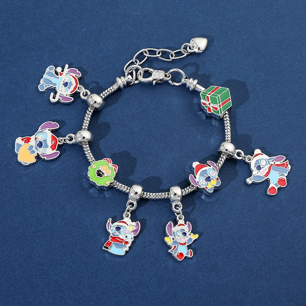 New Disney Christmas Stitch Charms Bracelet Cute Cartoon Lilo & Stitch Inspired Bracelet for Women DIY Hand Chain Accessories