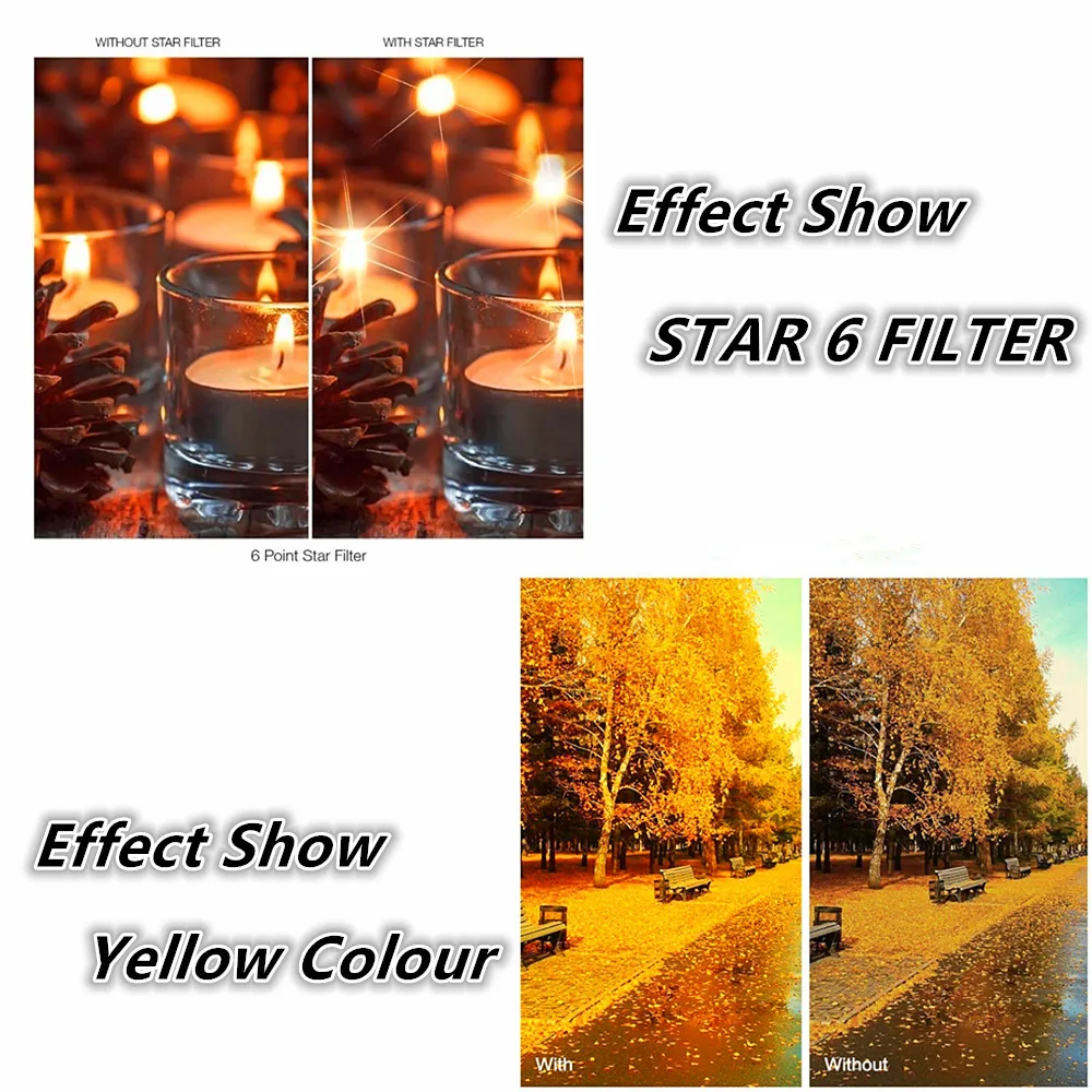 عدسة مرشح UV FLD CPL الاستقطاب ND ND2 ND4 ND8 Star 6 أصفر غراد رمادي طقم التنظيف 37 40.5 43 46 49 52 55 58 62 67 72 77 82