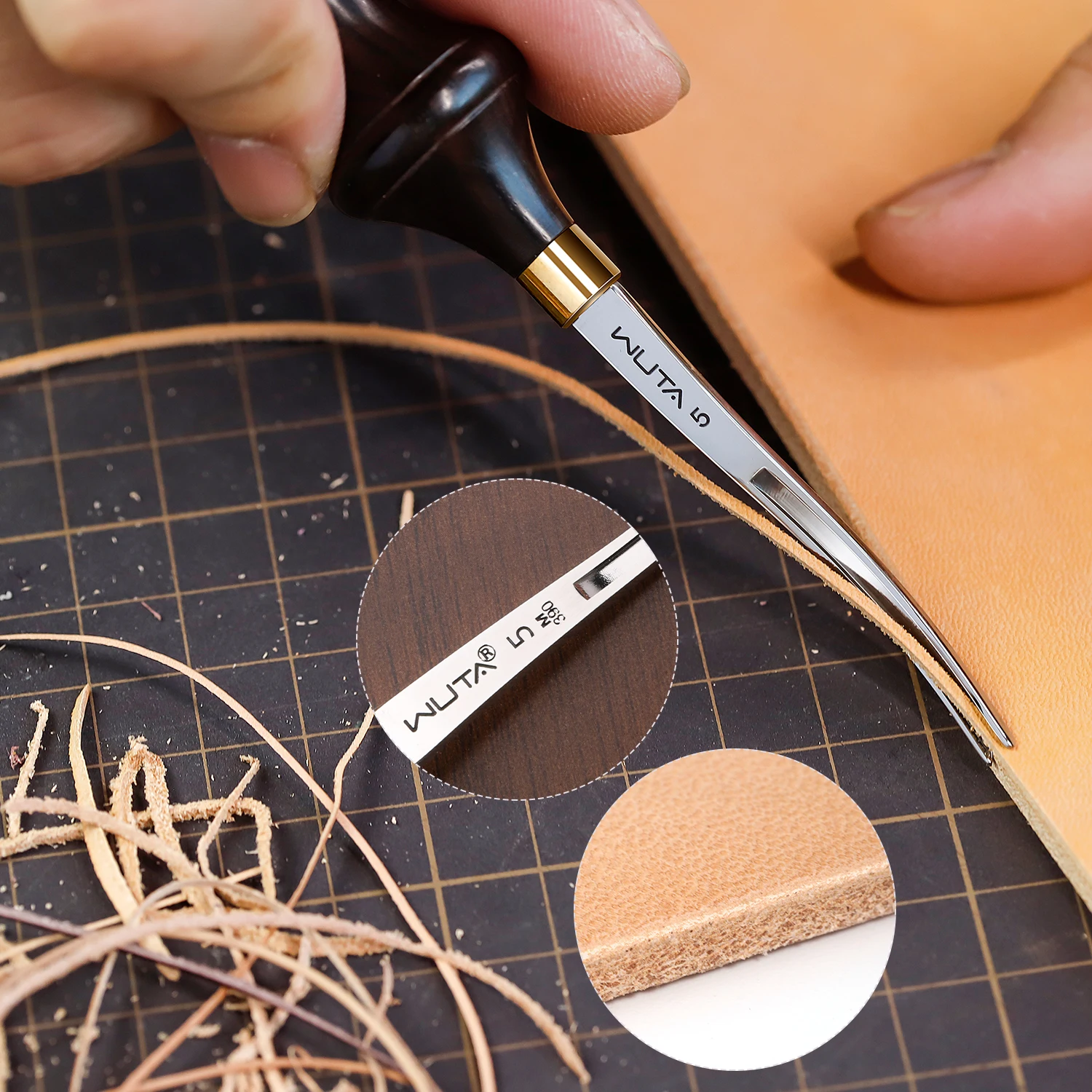 WUTA 1PC Leather Edge Beveler PRO Skiving Craft Work M390 / DC53 Steel Ebony Handle Cutter Edger Creaser Skiver Leather Tools