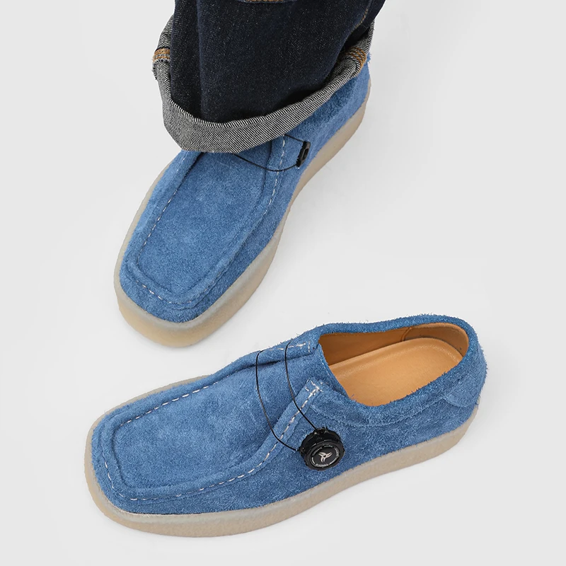 

Retro Faux Suede Lace-Up Loers Thi Bot Square Head Camel Kangaroo Casual Outdoor Men's oes Summer Flat Heel