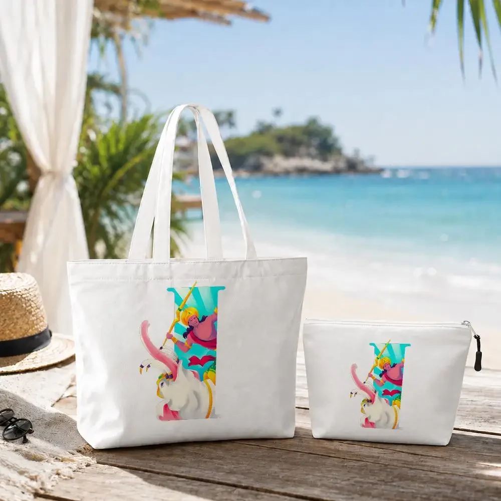 Creative Design Interesting Letters Storage Bags Canvas Double-Sided Print Set 2PC Makeup Pouch Set with Zipper for Travel