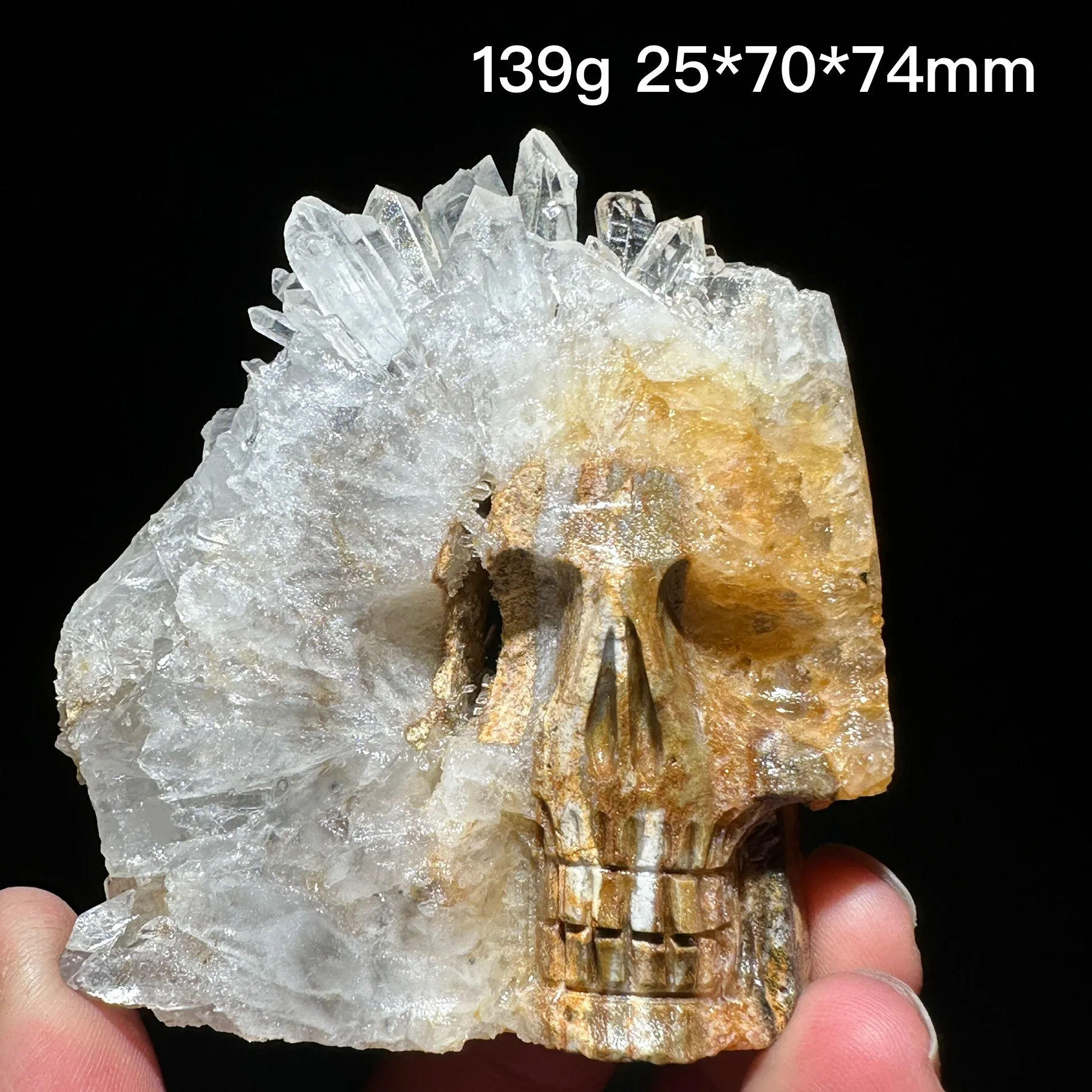 Natural Crystal Carving Skull Stone Clear Quartz Cluster Polished Rock Alien Decoration Rock Gift Reiki Healing