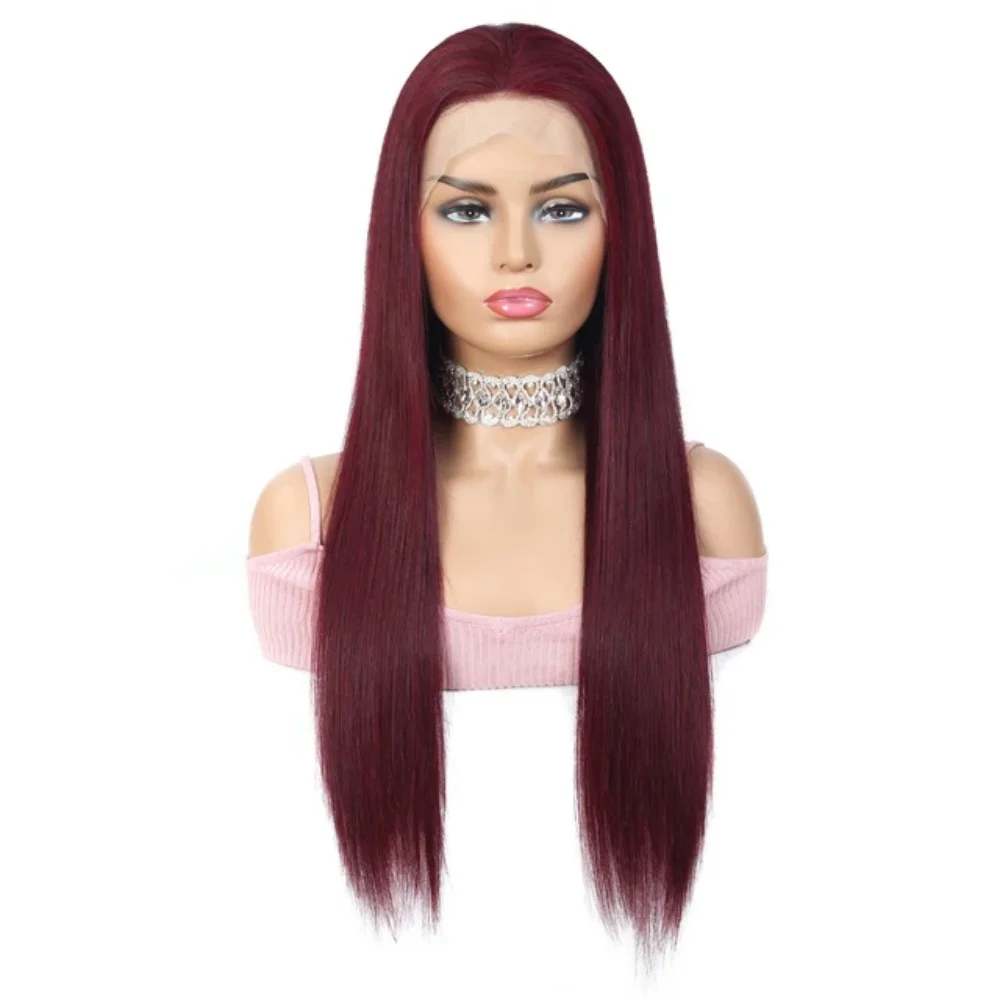 بورجوندي شفاف الدانتيل أمامي باروكة من شعر طبيعي قبل قطعها الأحمر 99J مستقيم ملون 13x4 الدانتيل الجبهة خصلات الشعر المستعار الإنسان للنساء