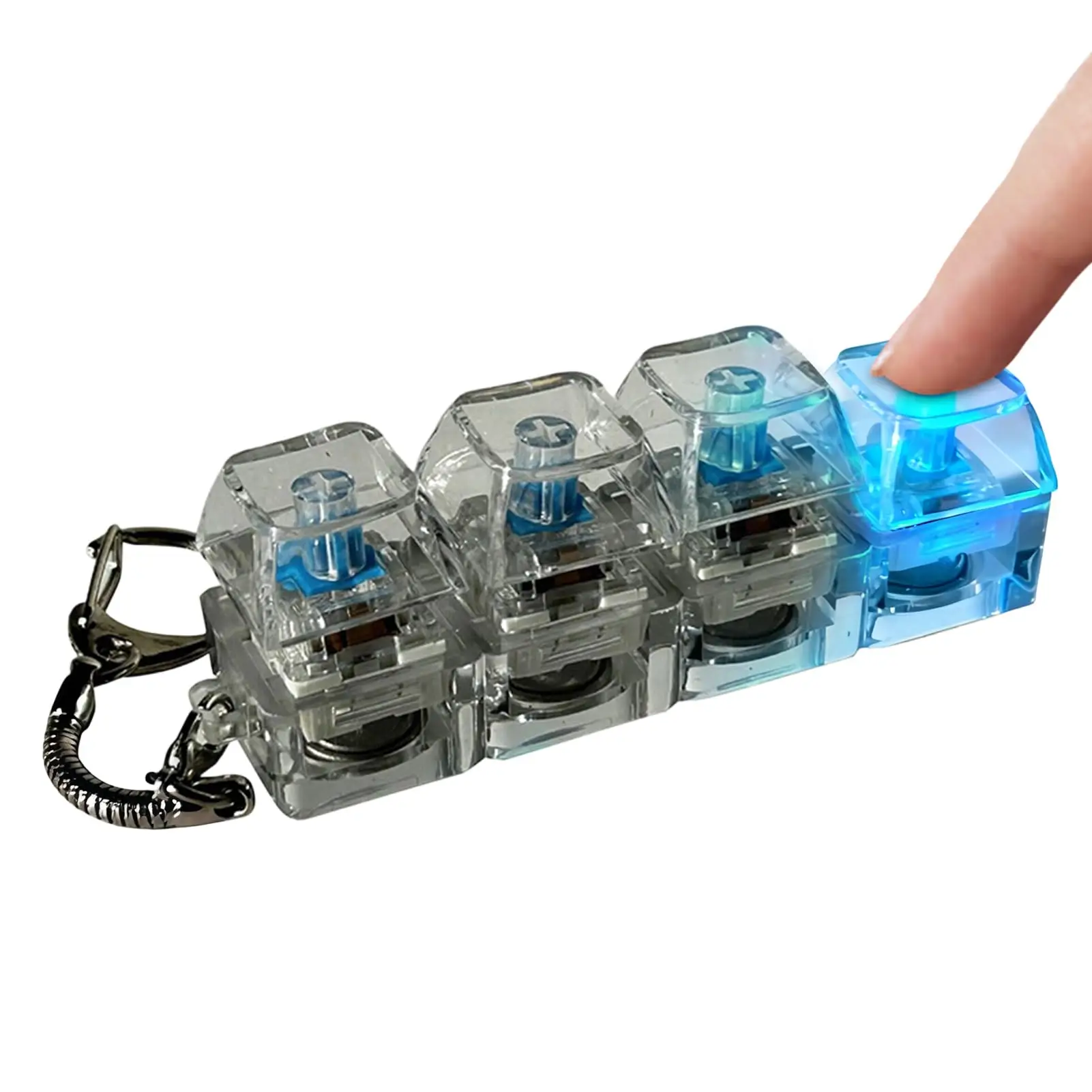 Toetsenbord Fidget-sleutelhanger, toetsenbordknop Finger Clicker voor angstverlichting, transparante lichten Clicker Fun Style Charm-sleutelhanger - afbeelding 1