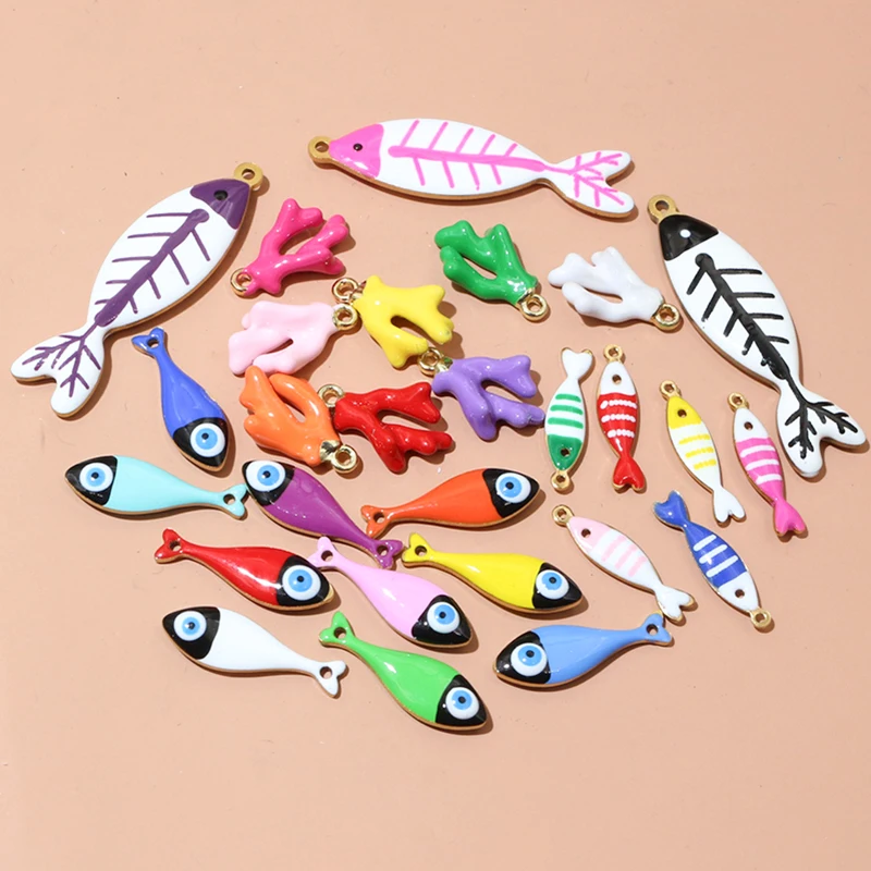 10pcs Stainless Steel Enamel Fish Charms Pendant Sea Animal DIY Jewelry Making Accessories for Necklace Earrings Bracelet