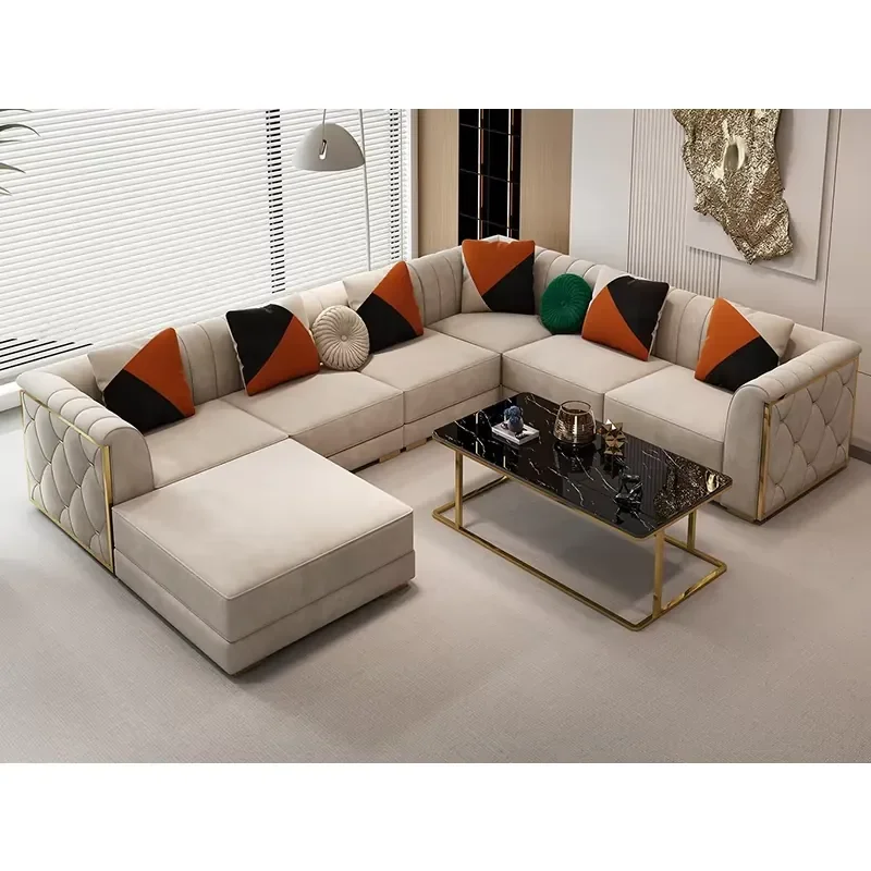 #Modern design modular segmented sofa set furniture U-shaped indoor home sofa fabric velvet living room