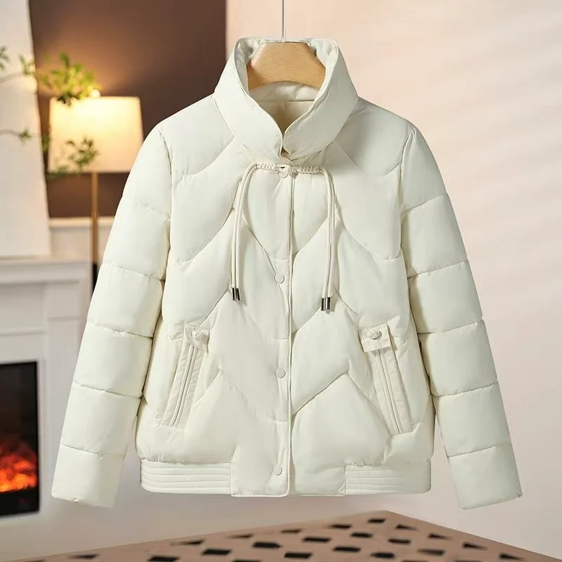 2025 여성용 스탠드 칼라 고급 다운 코튼 패딩 아우터, 따뜻한 겨울 파카 코트