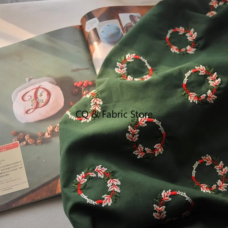 Christmas Fabric Cotton And Linen Embroidery Handmade DIY Pillow Sofa Tablecloth Home Decoration Fabric By The Meter