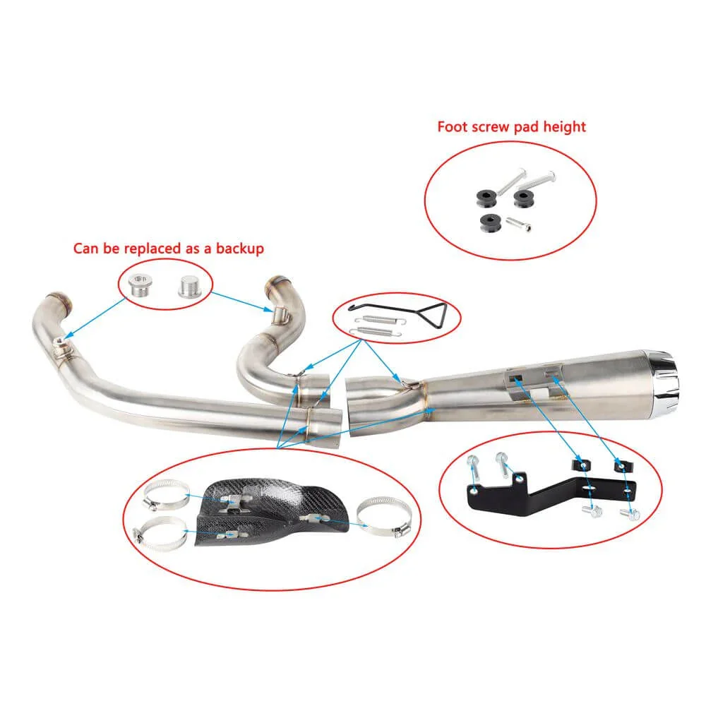 2-into-1 Complete Motorcycle Exhaust System Kit for Softail 2018-2024 Street Bob FXBBS 114 FXBB Low Rider ST FXLRST FXLRS