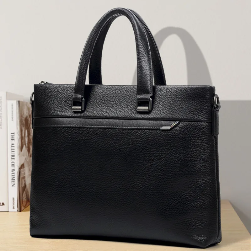 رجال الأعمال حقيبة يد الراقية العصرية حقيبة الطبقة العليا جلد البقر موضة عادية حقيقية حقيبة ساعي الرجال حقائب جلدية للرجال حقيبة #1