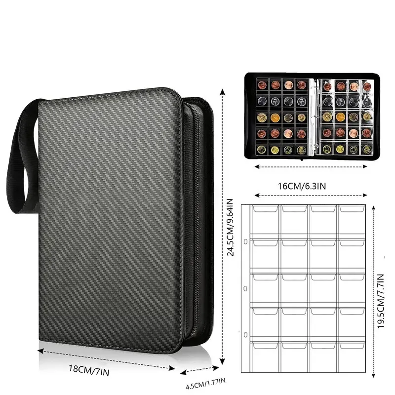 Coin Collection Book High-capacity 200 Pockets Fireproof Coin Holder Book 10 Sheets Coins Storage Collecting Organizer Book