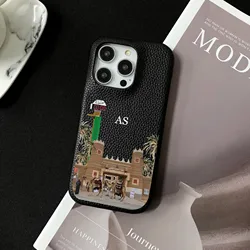 Personalised Customized Name Leather Case For iPhone16pro 16promax 16plus 15 14 13 12 11 Pro Max Initials Letters Engraved Cover