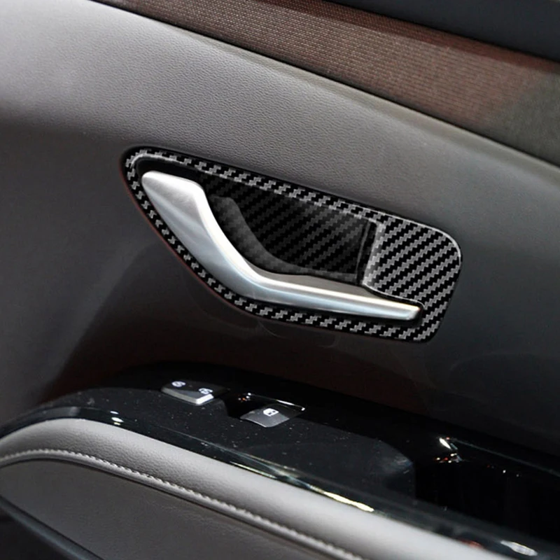 For Hyundai Santa Cruz 2022+ Carbon Fiber Interior Mouldings Inner Door Handle Bowl Panel Decoration Cover Trim 4Pcs