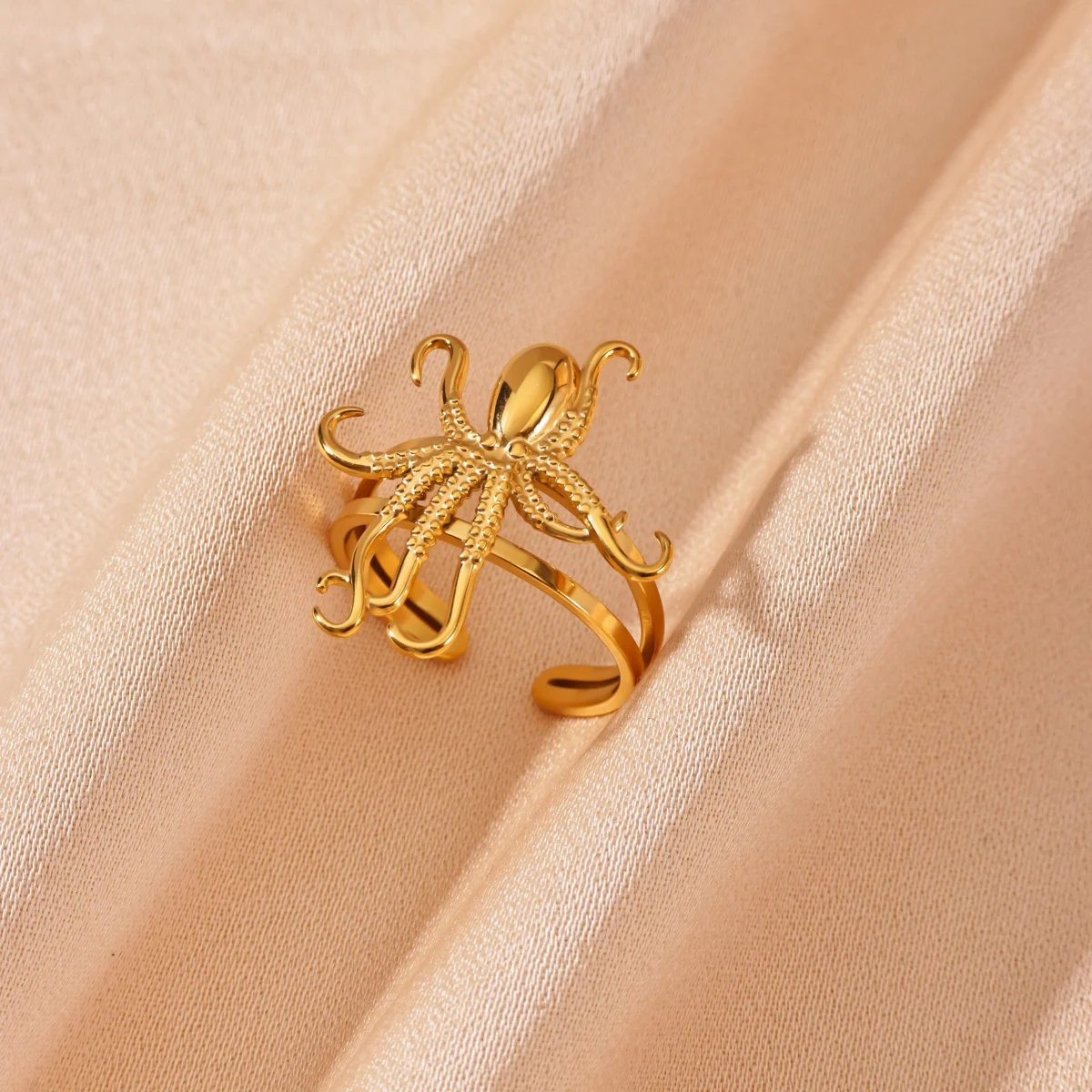 Stainless Steel Octopus Open Rings For Women Gold Color Marine Life Ring Ocean Themed Summer Jewelry Beach Accessories Gifts ﻿