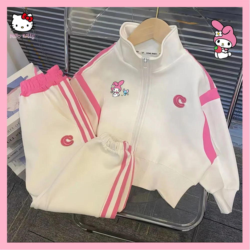 

2Pcs Sanrioed Melody Kuromi Anime Cute Girl's Casual Suit Kawaii New Korean Style Spring Autumn Parent-Child Wear Sports Jacket