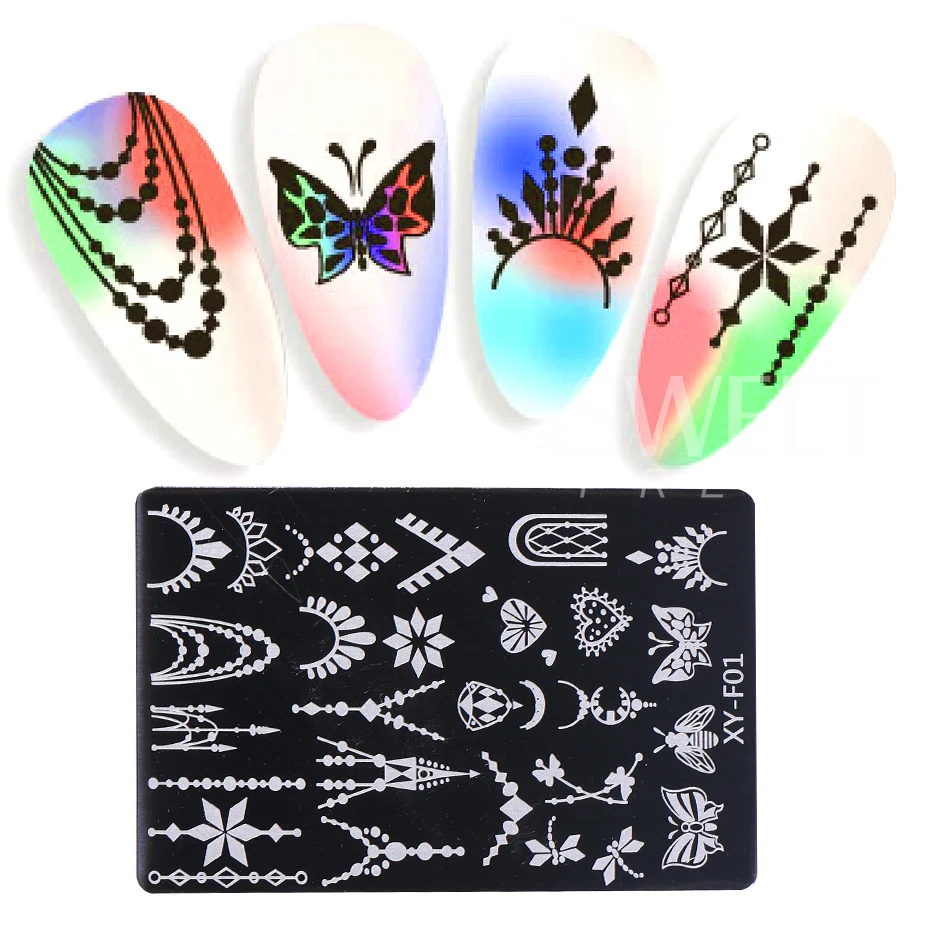 Nail Art Stamping Plate Butterfly Feather Designs Geometry Flower Drawing Printing Stamp Templates Nail Charm Mold Stencil Tools