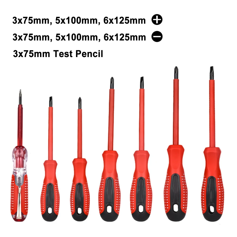 

7pcs 1000V Insulated Screwdriver Set With Test Pencil With TPR Handle Grips Home Electricians Repair Tool Accessories