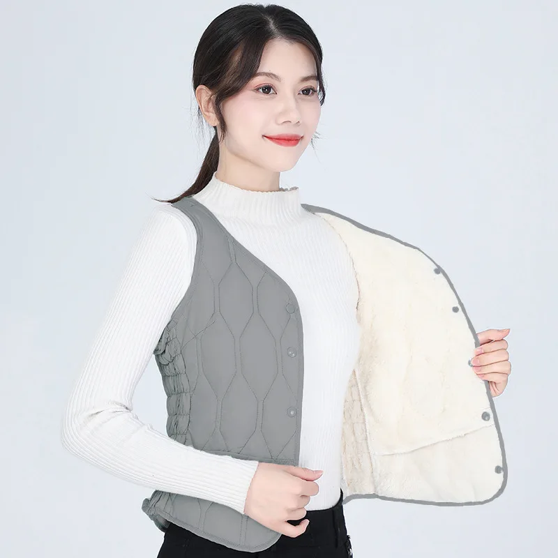 Spring and Autumn Winter Warm Short Style with Thick Inner Tank and Fleece Tailored Inner Wear Cotton Vest Women