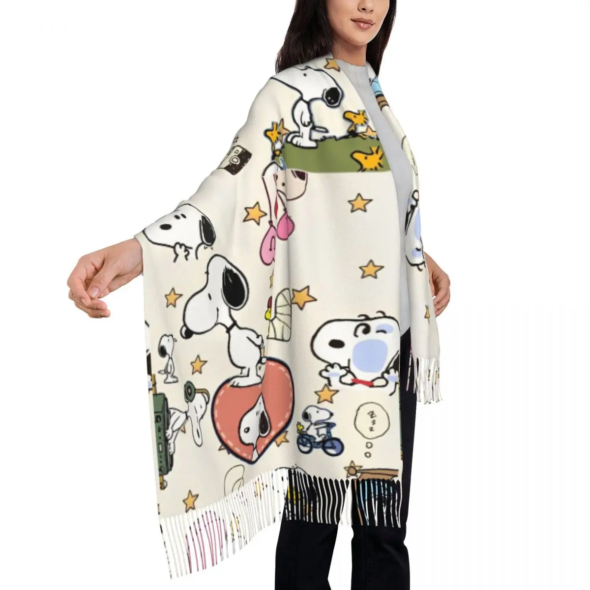 Snoopys Woodstock Scarf for Women Warm Winter Cashmere Shawl Wrap Cartoon Large Shawl Scarf for Evening Dress
