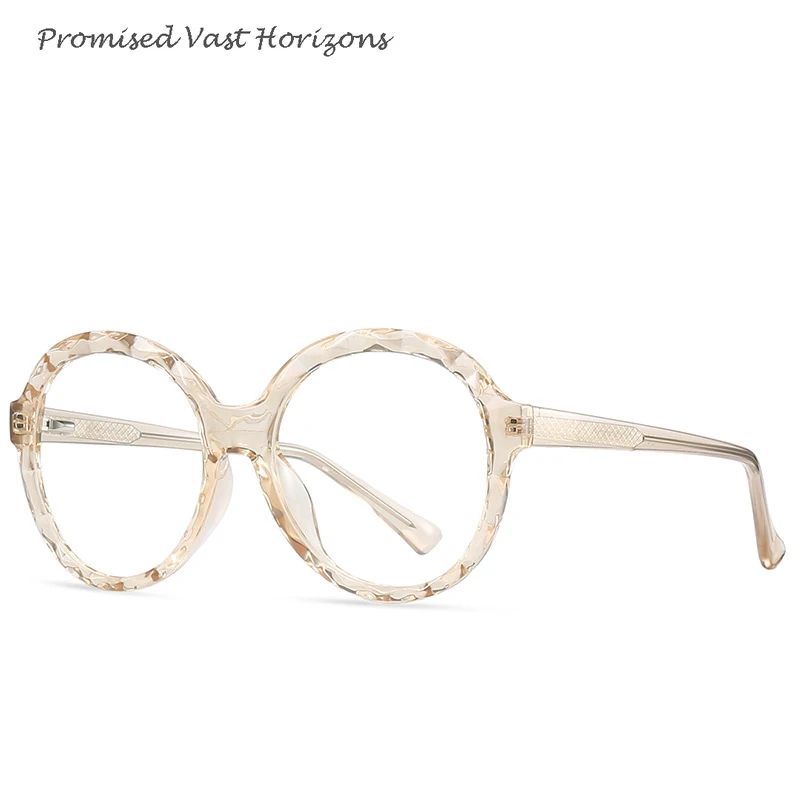 TR90 – monture de lunettes ronde translucide pour femmes, bord en cristal, bleu, rose, léopard, Plano, jambe à ressort, blocage de la lumière bleue