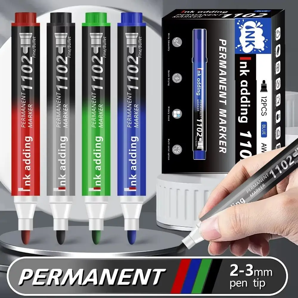 

12 шт./компл., новый 3-миллиметровый перманентный маркер, тонкая быстросохнущая художественная маркерная ручка, большая емкость, водонепроницаемый маркер с чернилами на масляной основе