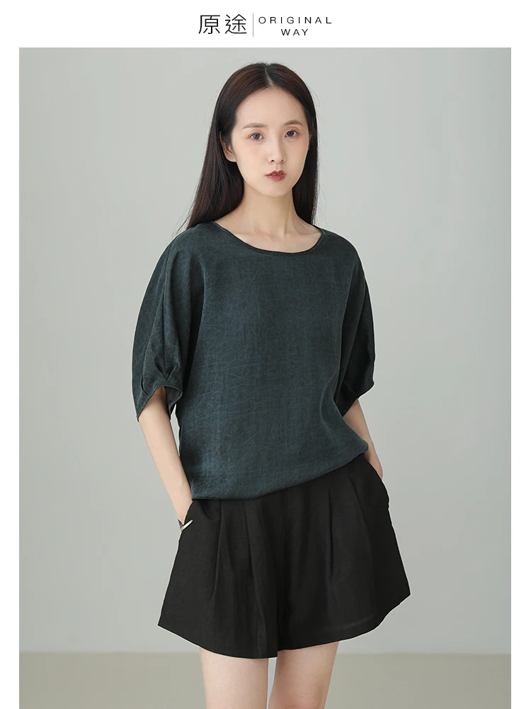 

Original Design Satin ort Sve Women's Top mat Summer Thin High-End Silk Cloud Stripe Simple Sle T-irt