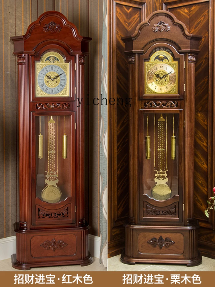 ZC the Grandfather Clock Solid Wood Vertical Pendulum Clock Retro Simple New Chinese Style Living Room Clock