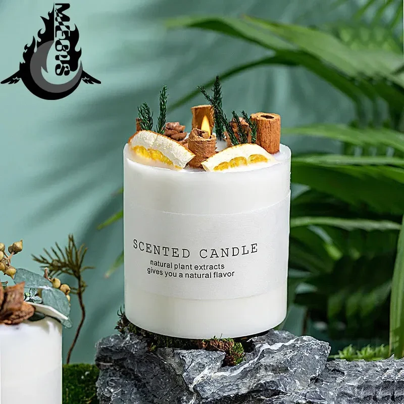 Venta al por mayor vela perfumada decoración del hogar flor seca limón cera de soja vela aromática vela nórdica decoración de boda envío directo