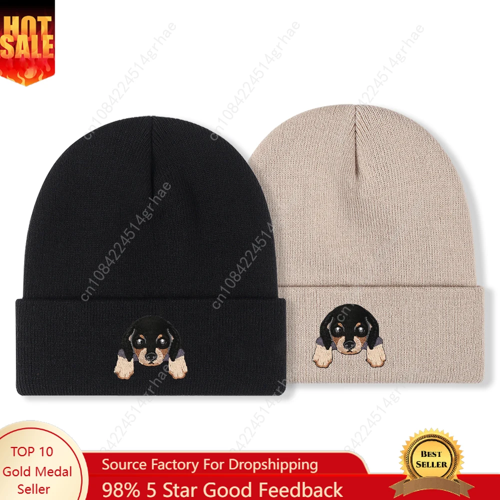 

1pc'dachshund' Embroidered Beanie Soft Stretchy Lightweight Winter Hat for Men & Women, Outdoor Hip Hop Fashion