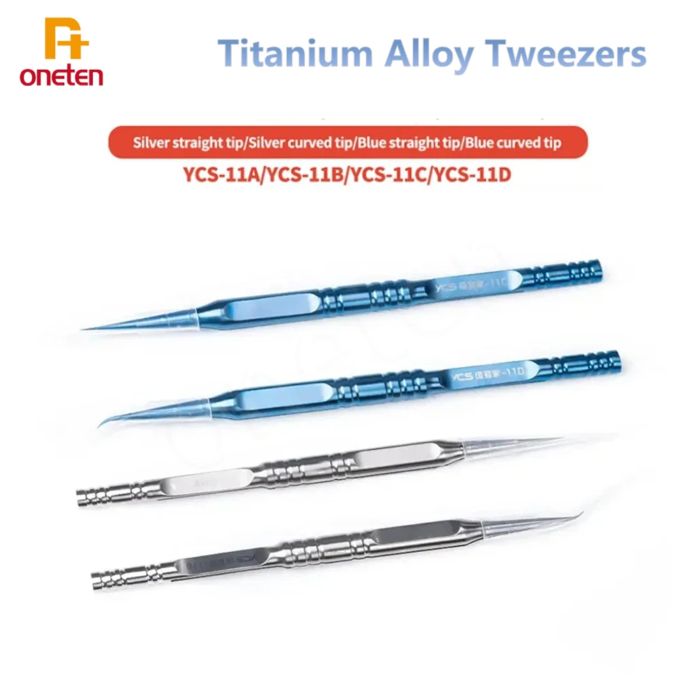 YCS Repair Titanium Alloy Curved Pointed Tweezers for Mobile Phone Computer Motherboard Chip Flying Wire Clamping Tweezers Tool