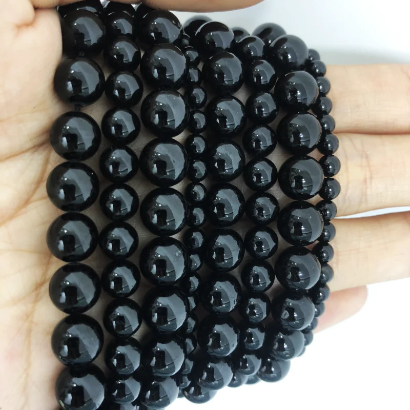 New Natural Black Tourmaline 100% Stone Loose Round Beads Jewellery Making 4/6/8MM DIY Bracelet Necklace Beading Accessories