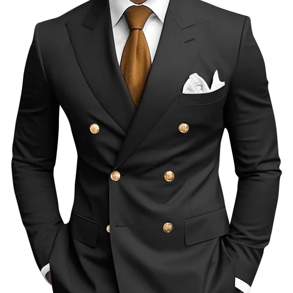 السترة + السراويل الراقية العلامة التجارية بلون رسمي عادية الأعمال مكتب مزدوجة الصدر دعوى قطعتين مجموعة العريس فستان الزفاف الطرف #3