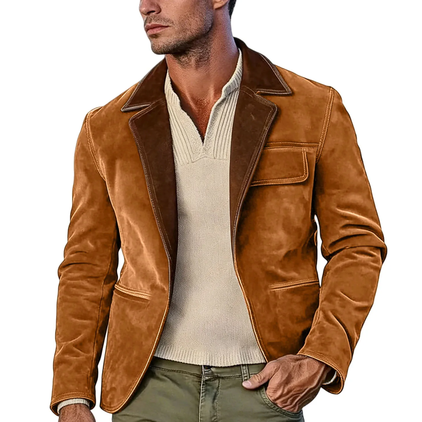 

Men Michigan Jacket 2026 New Vintage Lapel Splicing Coats Solid Color Single Breasted Fashion Windproof Warm Outdoor Work Wear