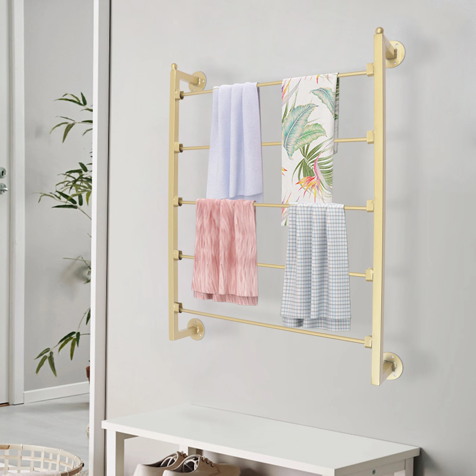 

Gold Freestanding Metal Scarf Display, Double-Sided Scarf Display Rack, Belt Shawl Hijab Organizer for Boutique Display