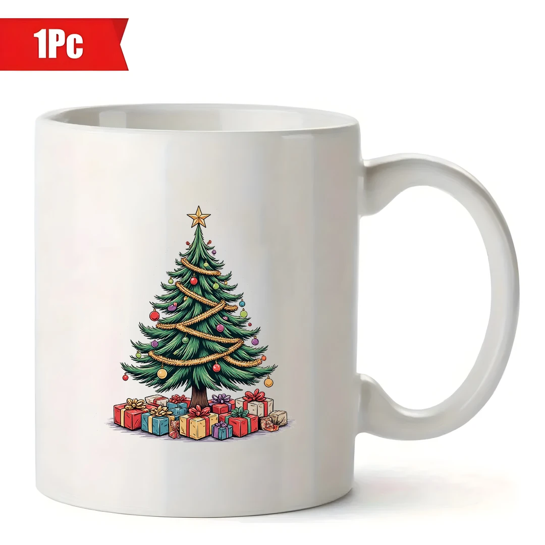كوب سعة 11 أونصة + نمط شجرة عيد الميلاد الكرتونية + زينة ملونة هدية عيد الميلاد للأطفال زجاجة مياه كوب قهوة للمكتب العائلي