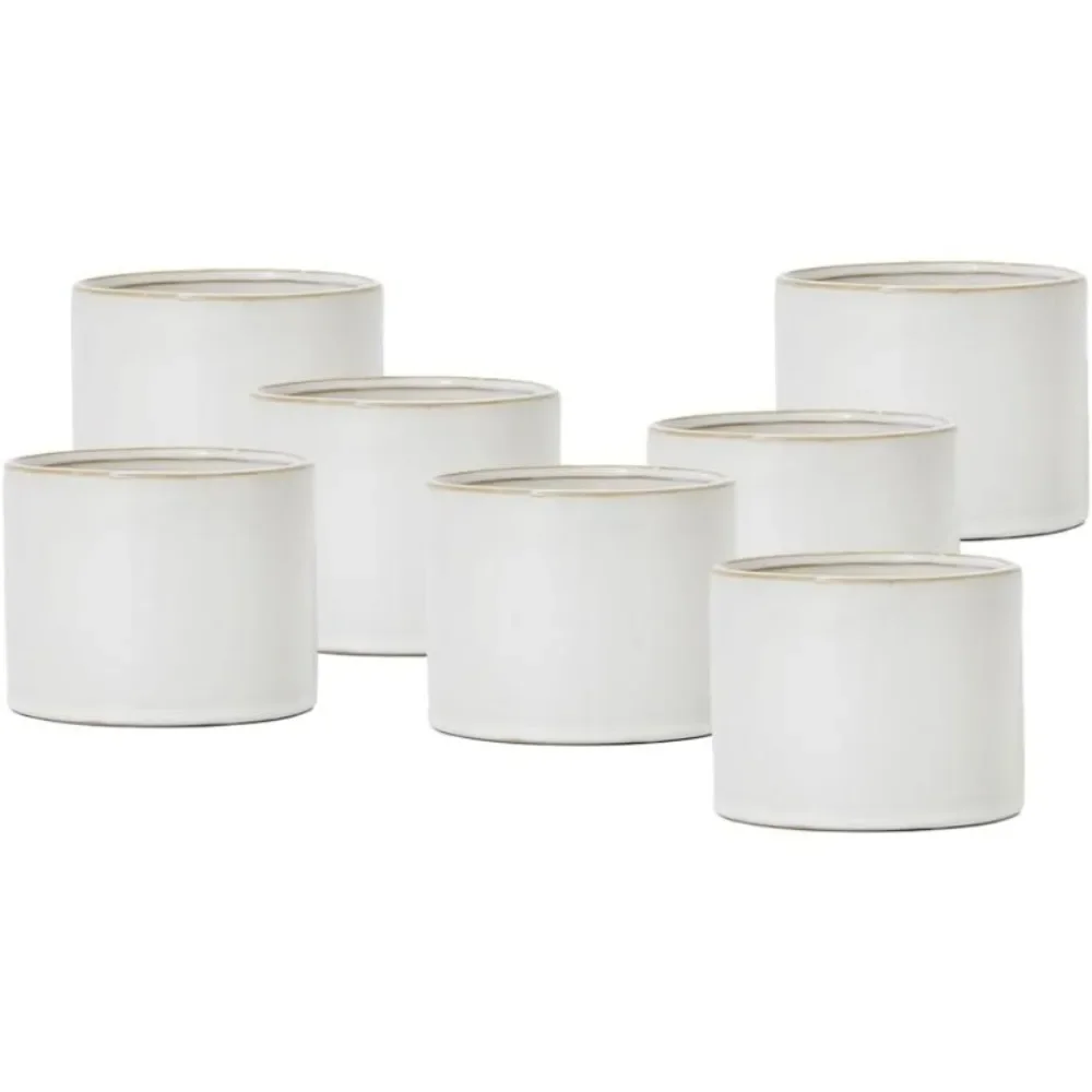 

White Glazed Ceramic Flower Pot with Gold Rim - Modern Minimalist Planter for Home Decor, Weddings, and Office Organization