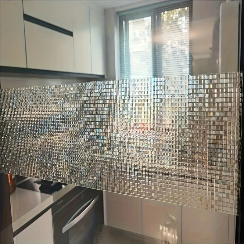 Checkered Mosaic Pattern Privacy Window Film Roll Static Cling Easy Install UV Block Heat Block for Bathroom Shower Kitchen