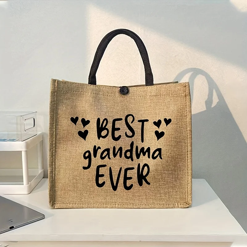 

Faionable Text Printed Handbag Spacious Durable Yellow Linen Bag Suitable for Daily Commuting And Cross-Border Gifts