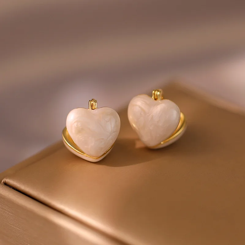 New 925 Sterling Silver Clip Earrings White Red Enamel Golden Heart Punk For Women Girl Gift Jewelry Dropshipping Wholesale