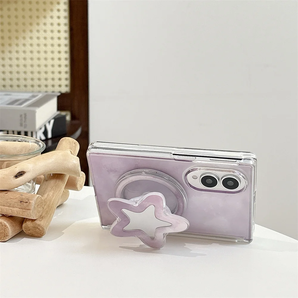 Modne, kolorowe etui magnetyczne z motywem gwiazd i kreskówek na telefon Samsung Galaxy Z Fold 8 Ultra zfold 8 7 6 5 z funkcją Magsafe, podstawką i łańcuszkiem. — zdjęcie produktu 6