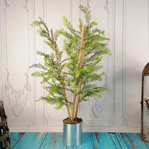 Nettenevime Artificial Tree Bambulu Asparagus Tree Lush Leafy 80CM Silver Stainless Aluminum Plug