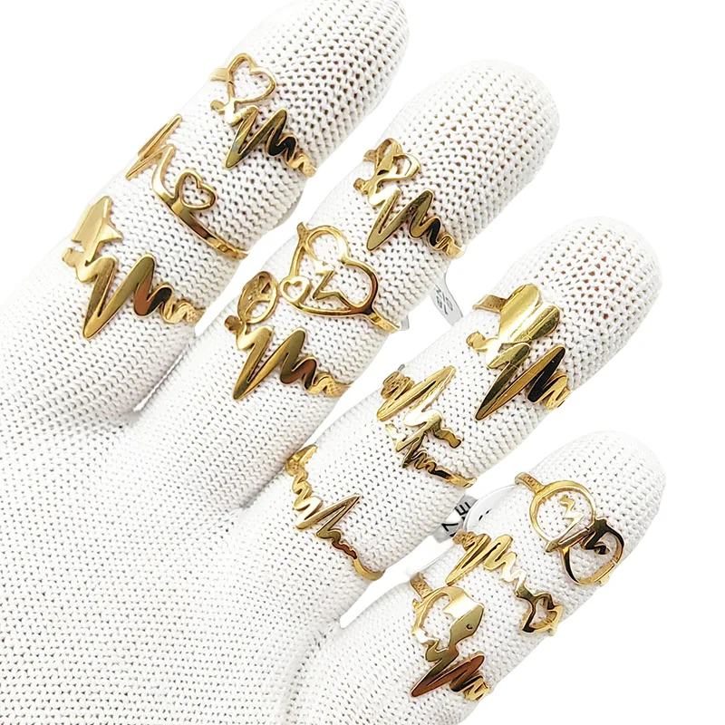 20pcs/Lot Wholesale Fashion Heart Lightning Stainless Steel Finger Rings for Women Men Mix Style Hollow Love Jewelry Party Girl