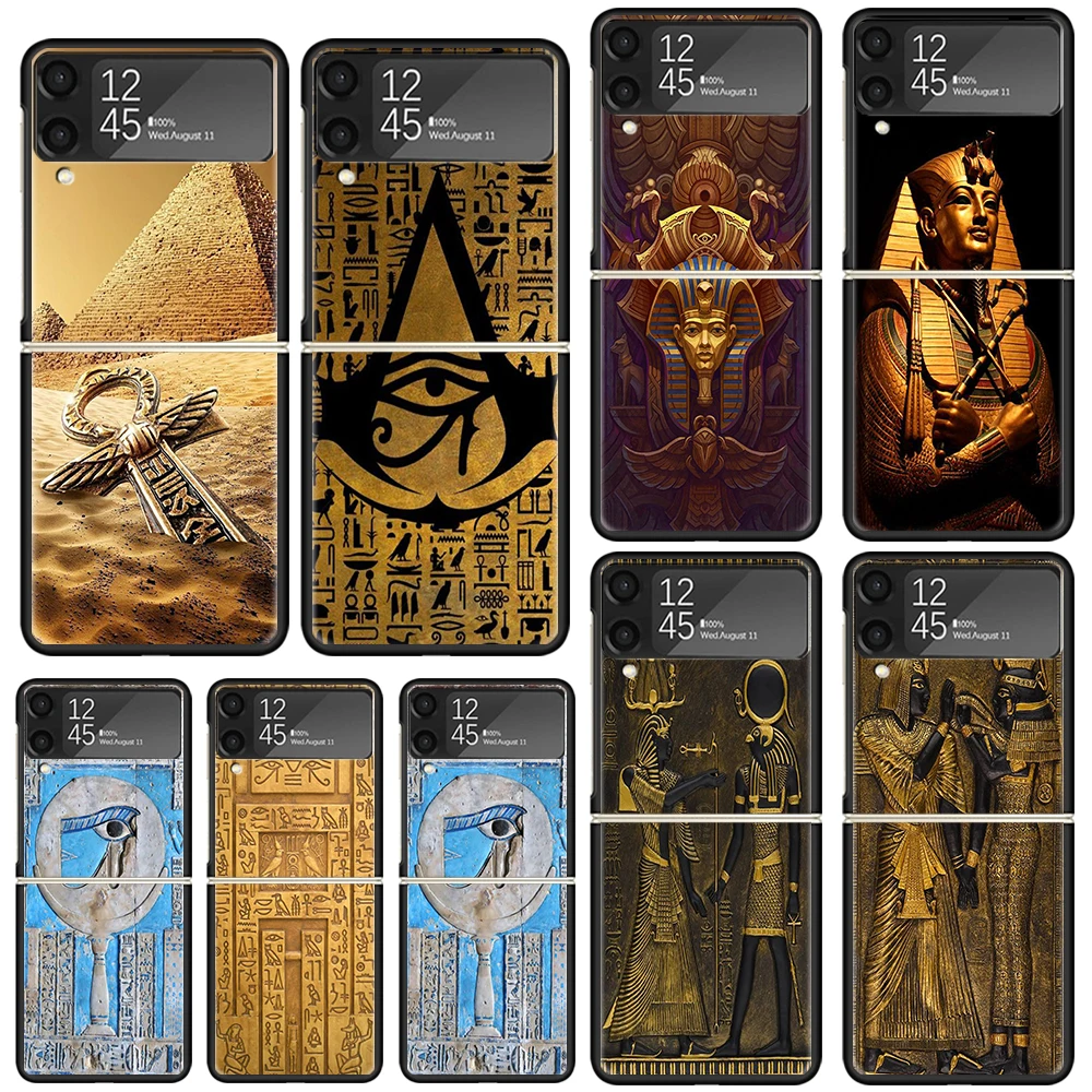 Egypt Nefertiti Anubis Ankh Pharaoh Phone Case For Samsung Galaxy Z Flip Zflip 6 Flip6 5 Flip5 4 Flip4 3 Flip3 5G Art Fundas Bla