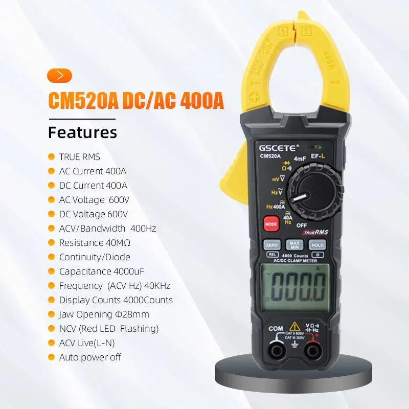 Professional Digital Clamp Multimeter DC/AC Electrician Automotive Tester 400A/500A/600A Current Digital Clamp Meter