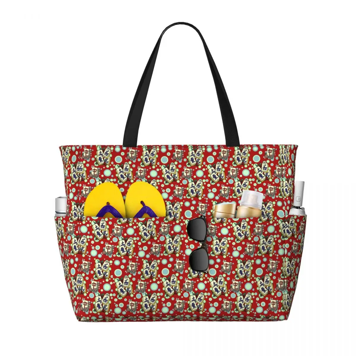 

Mah Jongg Pattern Mahjong Tiles Beach Tote Bag Sport Gym Yoga Duffle Large Tote Bag Women Travel Bag Fitness bag