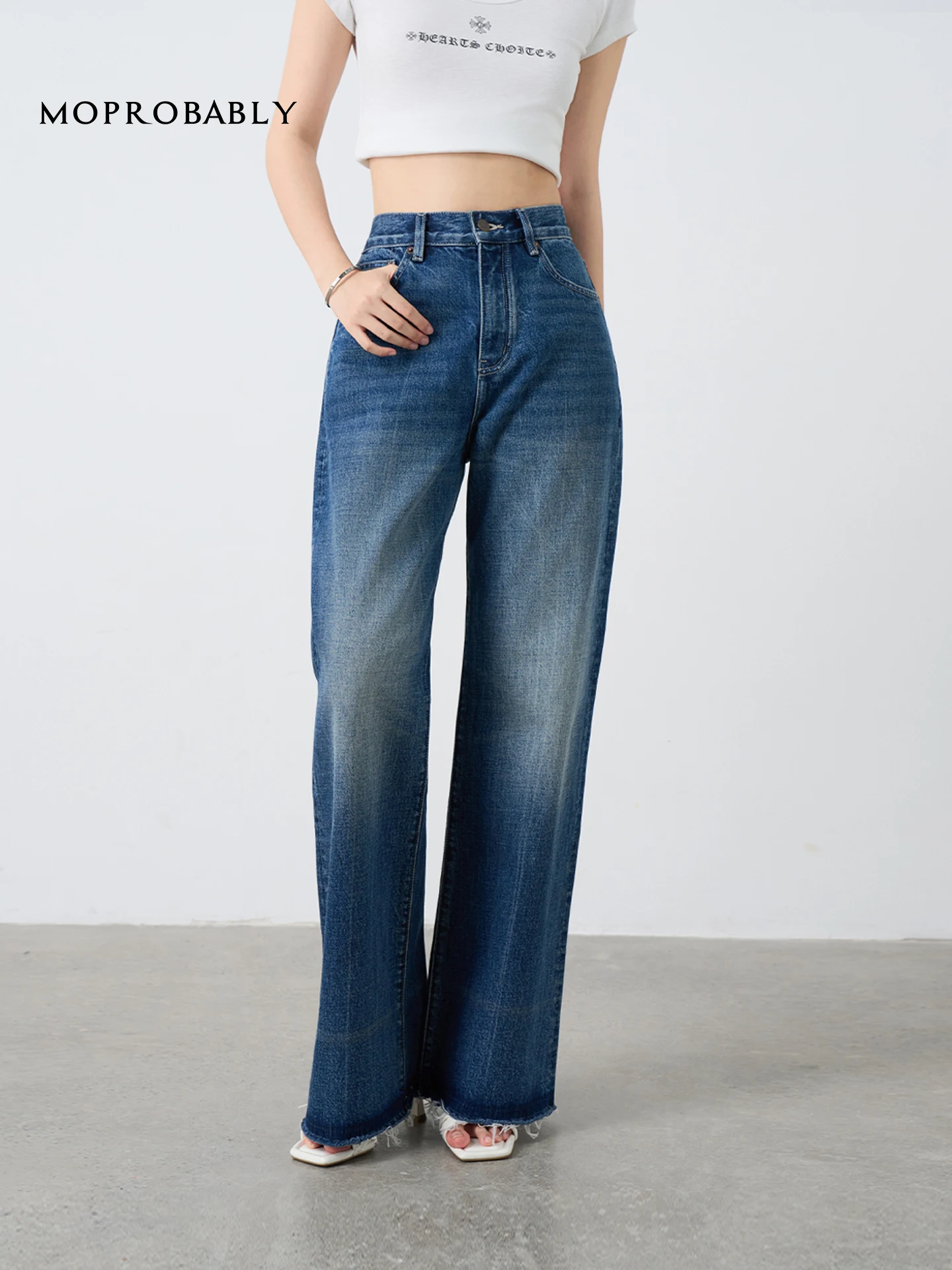 

Blue Cotton Straight Leg Jeans Loose Fit Slimming Long Pants Vintage Waed Casual Women's Jeans Moprobably Brand
